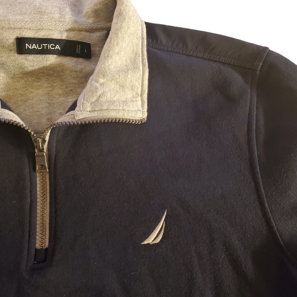 Nautica Mens Quarter Zip Pullover | Dk Blue/Grey | Large - Picture 4 of 6